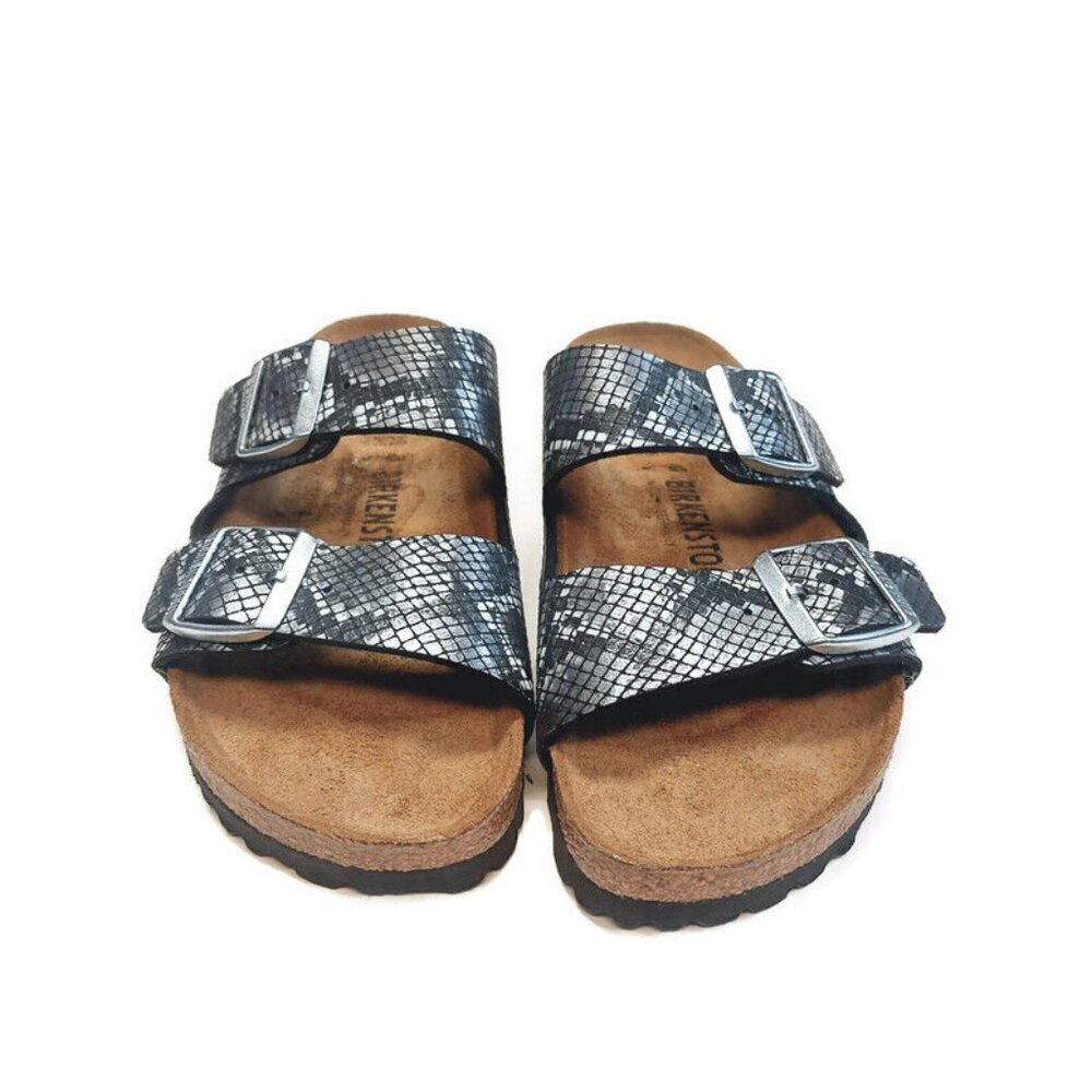 Birkenstock Arizona Sandals Mens 5 - 5.5 Womens 7 - 7.5 Black Python Narrow - Picture 6 of 9